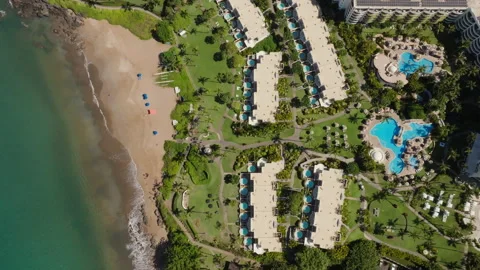 Top down view of resort beaches in Wailea, Maui, Hawaii Stock Footage 250415292