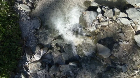Top down view of river, aerial of alpine water stream, clean and clear water Stock Footage 153298863