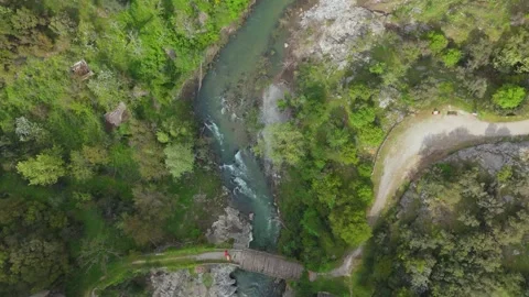 Top Down View of River and Dirt Roads in Peloponnese Stock Footage 337088345