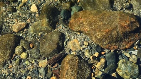 Top down view of river botom through clear cold water near Lake Tahoe Stock Footage 96987360