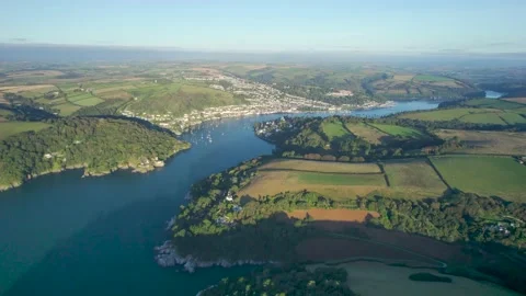 Top Down View of River Dart and Fields over Kingswear and Dartmouth, Devon Video stock 161485355