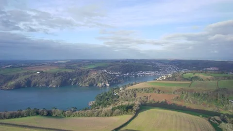Top Down View of River Dart and Fields over Kingswear and Dartmouth Stock-Footage 165312336