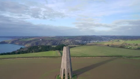 Top Down View of River Dart and Fields over Kingswear and Dartmouth Stock Footage 165312457