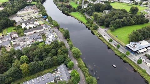 Top down view on the river Moy in Ballina, Ireland. Stock Footage 343737508