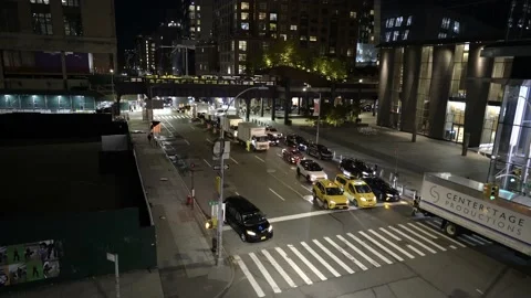 Top down view of roads in Manhattan. Traffic at night in NYC Stock-Footage 199350134