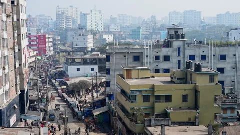 Top Down View Roadside Stalls Active Public Transit Vehicles Local Crowds Stock Footage 336411992