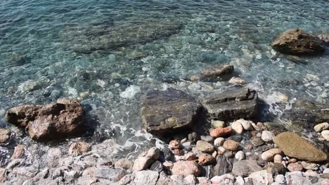 Top-down view of a rocky sea shore in Alanya, Turkey Stock Footage 303774404