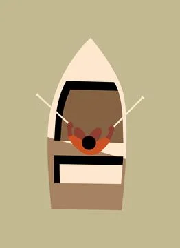 Top down view of rowboat illustration, Single person rowing minimalist vector Stock Illustration