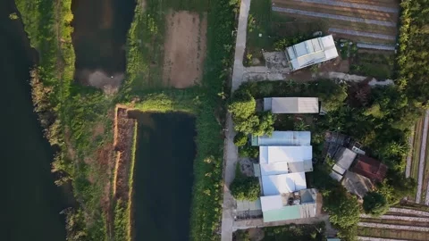 Top Down View of Rural Farmland and Fish Ponds in Central Vietnam Stock Footage 337867003