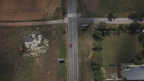 Top Down View of Rural Road Intersection Near Kaplna, Slovakia Stock Footage 341361270