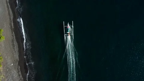 Top down view on sailing boat near to the beach Stock Footage 158827423