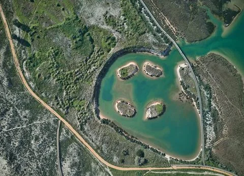 Top-down view on the salt-marsh area. Alvor, Portugal Foto stock