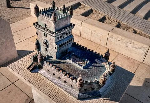 Top down view of scale model of Belem tower, Lisbon, Portugal Stock Photos