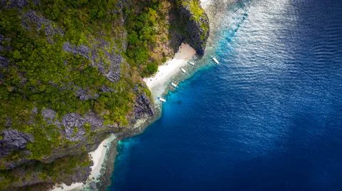 A top down view on the Secret Beach in the Philippines. Stock Photos