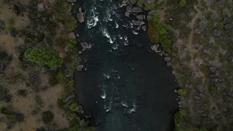 Top Down View of Serene Calm River Before Rapids  Stock Footage 249822847