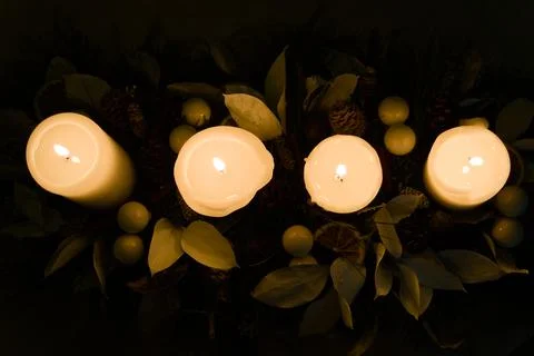 A top-down view of a serene candlelight arrangement Stock Photos
