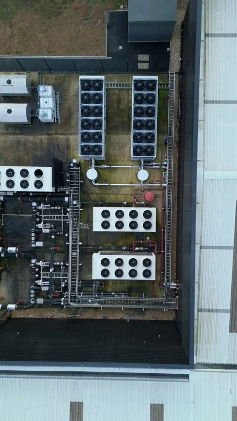 Top Down View of Server Infrastructure Cooling Vents Northampton Stock Footage 337546920