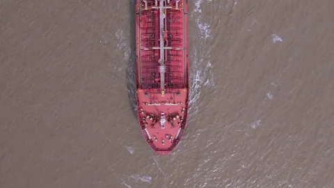 Top down view of ship going down river Video stock 273408017