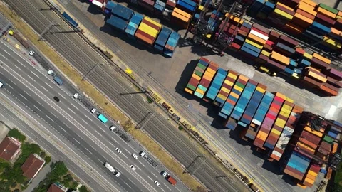 Top Down View of Shipping Containers at Port Stock Footage 342344380