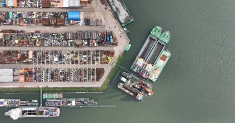 Top down view on ships in the port of Moerdijk. Seaport in The Netherlands. Stock Footage 247340592