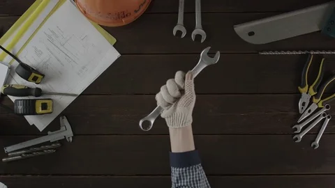 Top down view. Showing a wrench to viewers Stock Footage 80035412