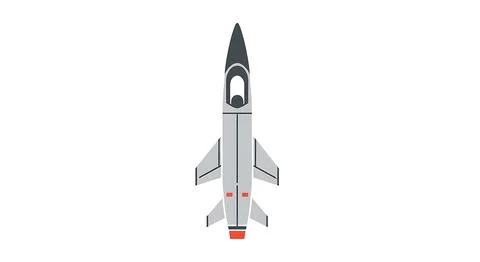 Top down view of a simplified rocket missile with sharp nose cone fins and .. Stock Illustration