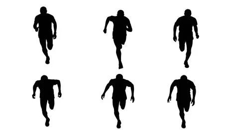 Top-Down View of Six Running Athlete Silhouettes Stock Illustration