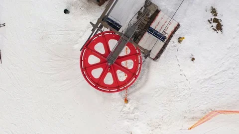 Top down view of the ski lift in winter. Bukovel, Ukraine Stock Footage 202317250