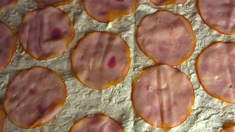 Top down view of sliced ham on lavash bread Stock Footage 344858538