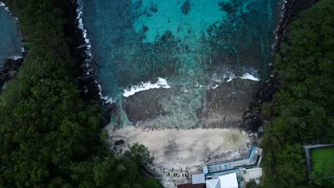 Top down view small bay with crystal blue water Stock Footage 157933103