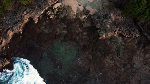 Top down view small lagoon low tide waves Video stock 155550638