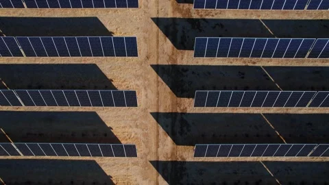 Top down view of solar panels in the desert Stock Footage 233655153