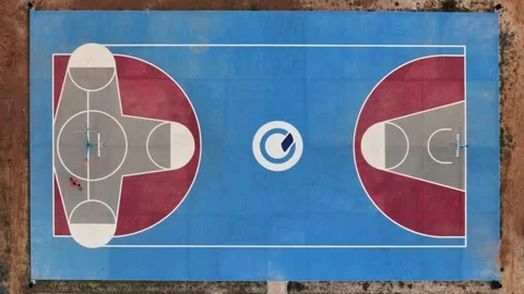 Top down view of sole person playing basketball alone o Stock Footage 291315472