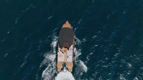 Top down view speed boat goes in the sea, Stock Footage 246391268