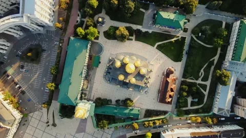 Top Down view of St. Michael's Golden-Domed Monastery on Mykhailivska Square at Stock Footage 201435963