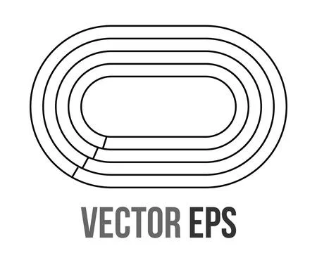 Top-down view of a standard athletic running track with multiple lanes and .. Stock Illustration