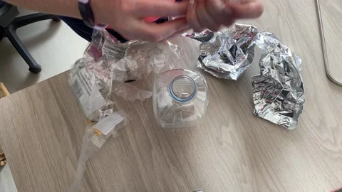 Top down view of starting a new eco brick 스톡 동영상 160125099