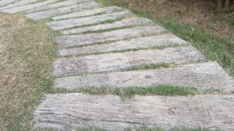 Top-down view of stone path on green lawn Stock Footage 312096723