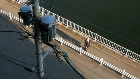 Top down view to the street road sidewalk in local habitant area of hakata .. Stock Footage 235004270