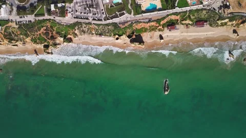 Top-down view of the stunning beaches in Portimao, Portugal Stock Footage 264071594