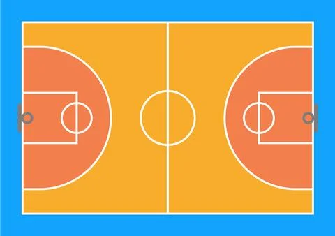 Top down view of a stylized basketball court with bright orange and yellow .. Stock Illustration
