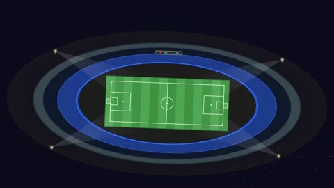 Top down view of a stylized soccer stadium with floodlights Stockbeeldmateriaal 333519035