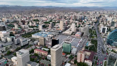 Top Down View of Sukhbaatar Square in Mongolian Capital at Morning Видео 347108525
