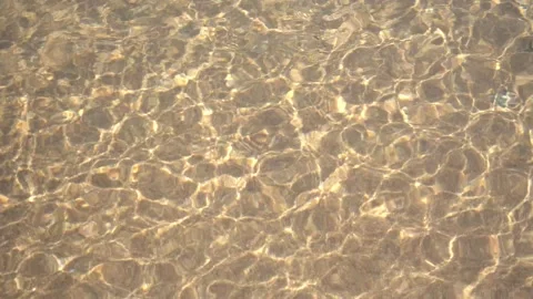 Top-Down View of Sunlit Water Ripples and Light Caustics on a Sandy Bottom Stock Footage 334623060