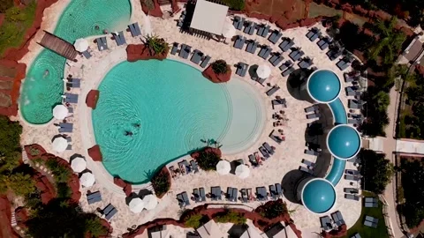 Top down view of swimming pool at Hotel Hilton - Vilamoura Stock Footage 160803317