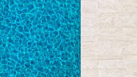 Top-Down View of Swimming Pool with Blue Tiled Water and Stone Deck Illustrazione stock
