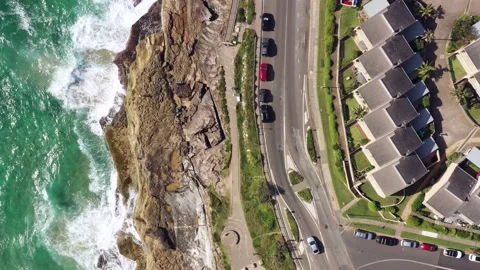 Top down view of Sydney Northern beaches waterfront to rock pool 4k. Stock Footage 169444360