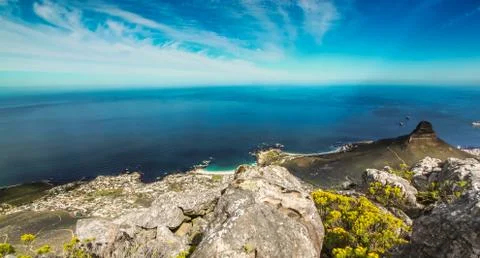 Top down view from Table Mountain over looking the Atlantic Ocean Stock Photos