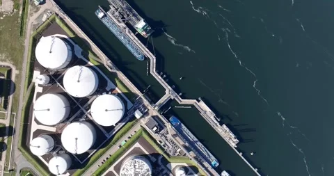 Top down view on a tank terminal in the port of Rotterdam. Stock Footage 248162848
