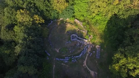 Top down view of Thracian sanctuary Mishkova niva, Bulgaria Stock Footage 143937330
